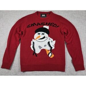 Ugly Christmas Sweater SMASHED Drinking Snowman North Pole Approved Men's Medium